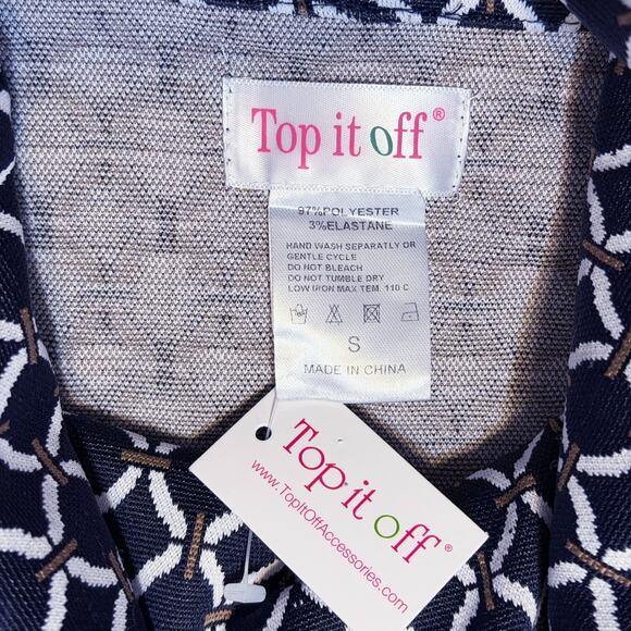 Top It Off Meghan Navy Geometric Print Turtleneck Dress Small NWT Workwear Chic - Picture 4 of 8